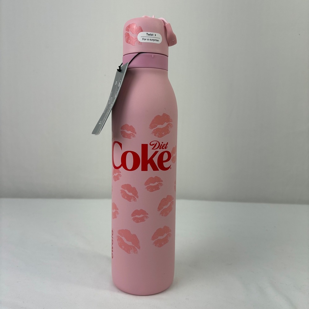 Owala Diet Coke Pink Kiss Lips Insulated‎ Water Bottle 24oz Reusable In Hand